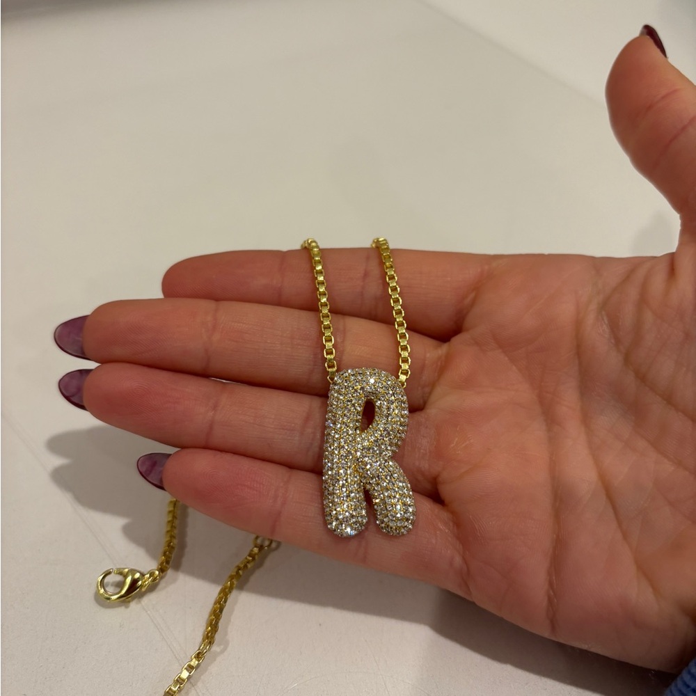 BaubleBar Gold Initial 'R' Pendant Necklace